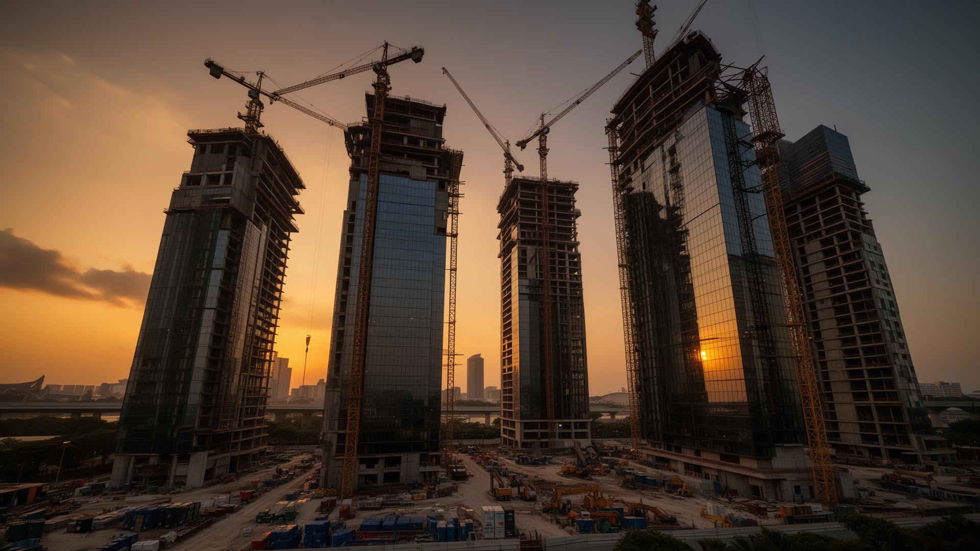 Singapore construction skyline at dusk